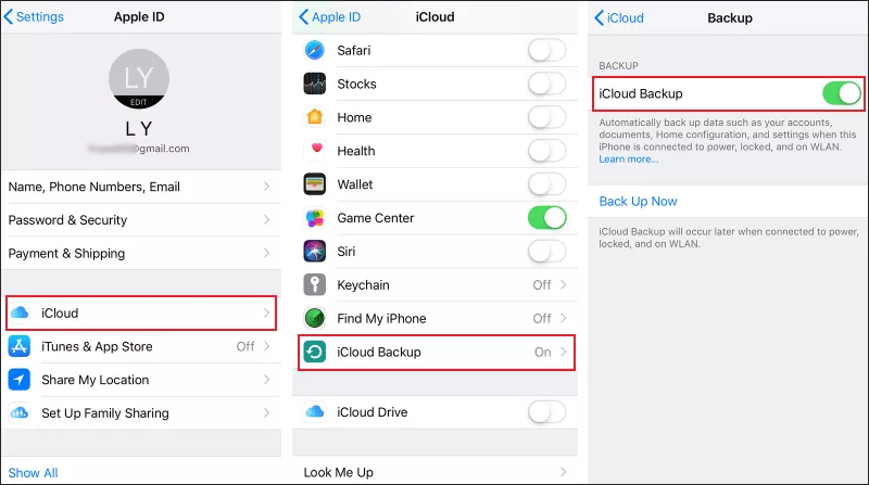 Turn on iCloud Backup