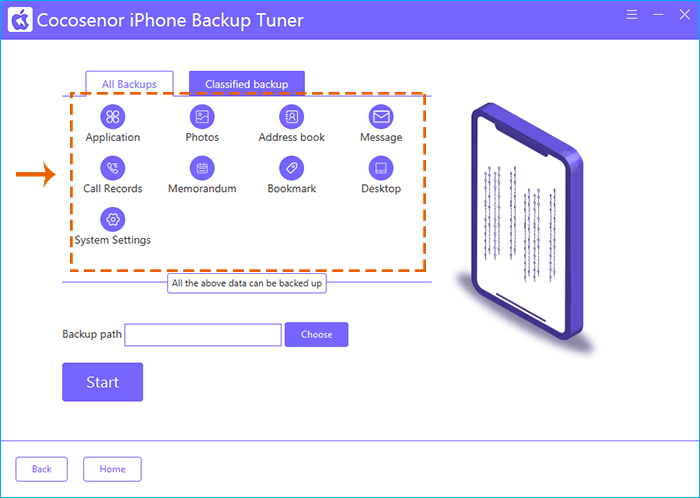 select all data to back up