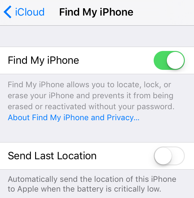 allow Find My iPhone