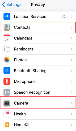 do not let other apps call contacts and camera