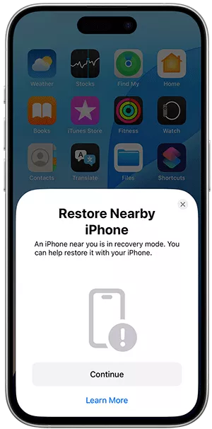 restore iPhone in recovery mode with nearby iPhone