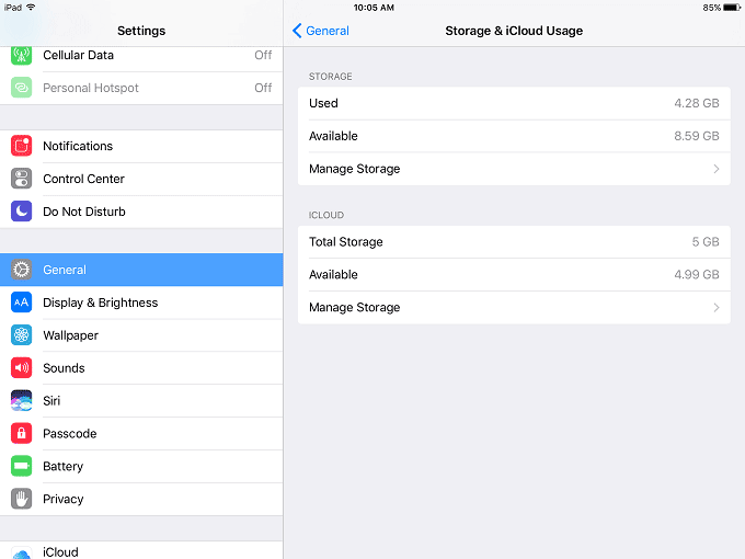 iPad storage&iCloud usage