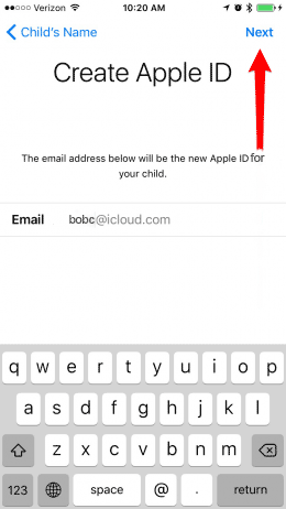 enter an email for iCloud