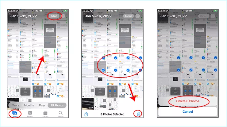 delete photos from iPhone library