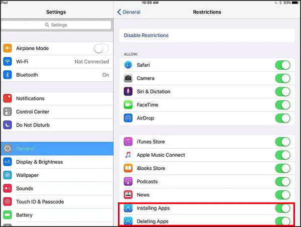 manage restriction settings