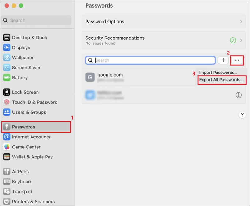 export passwords on Mac