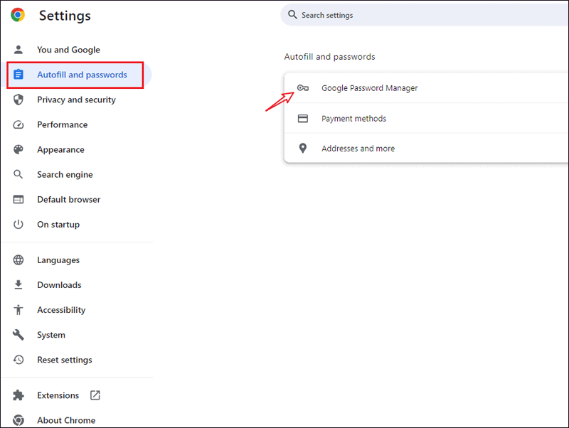 click Autofill and passwords