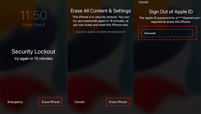 erase locked iphone via erase iPhone option