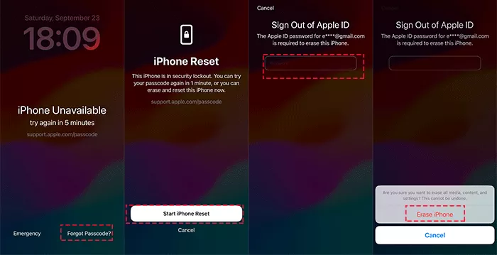 start iPhone reset without passcode in iOS 17