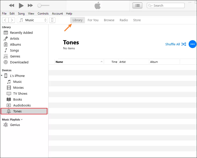 Tap on Library and Tones