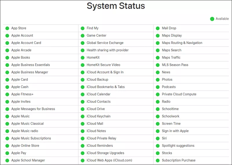 Check Apple system status