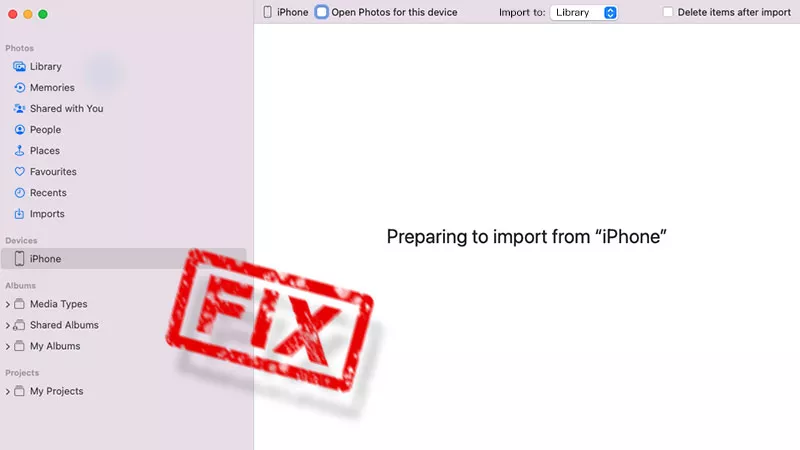 Preparing to import from iPhone