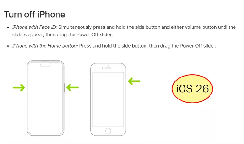 turn off iPhone iOS 26