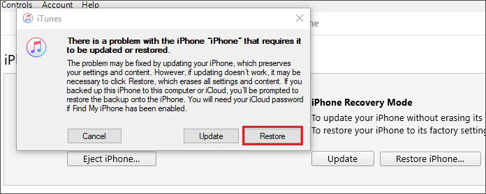 choose restore iphone