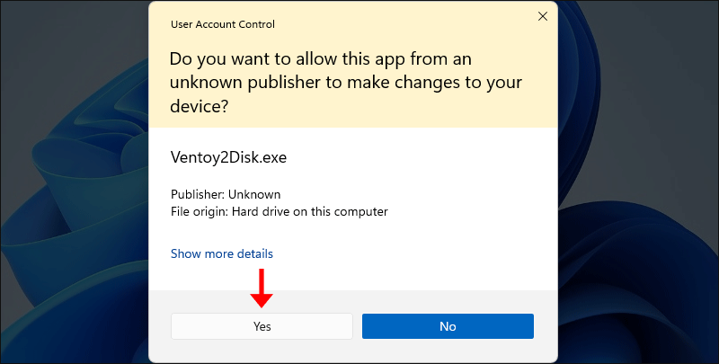 click Yes to allow app to make changes
