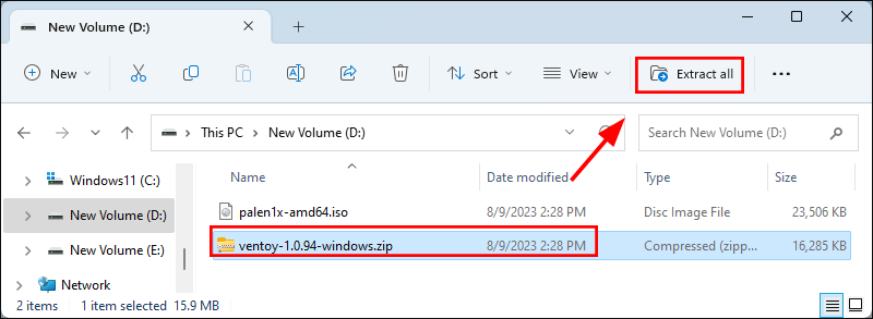 extract Ventoy zip file