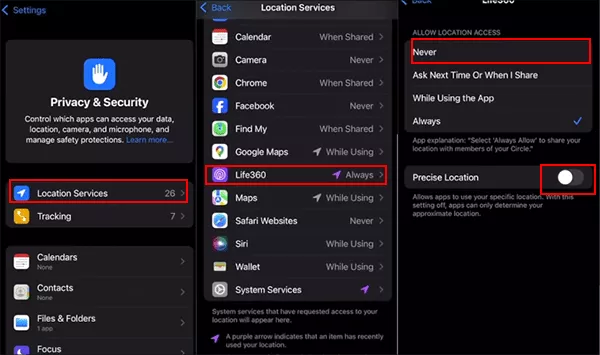 turn off Life360 location service
