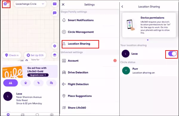 turn off Location Sharing on Life360