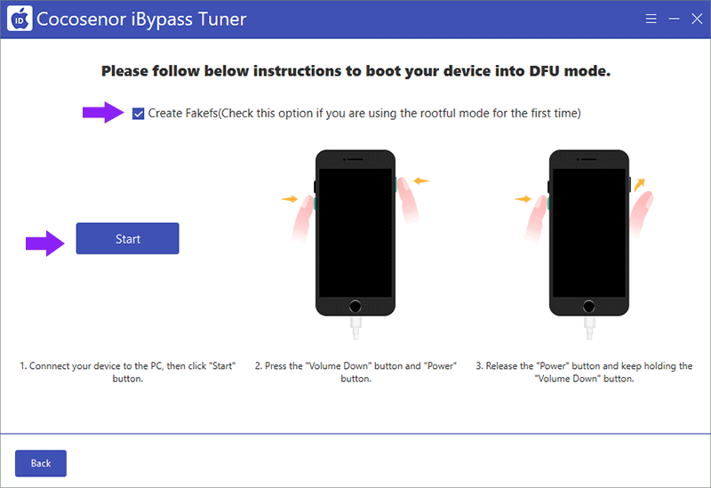 enter DFU mode and create Fakefs