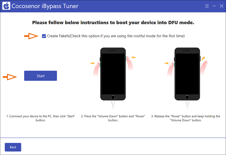 boot iPhone in DFU mode and create Fakefs