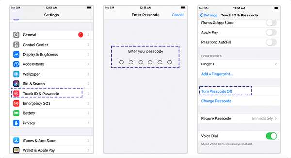 turn passcode off on iPhone