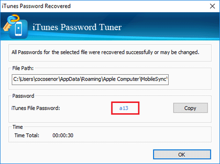 backup password is recovered