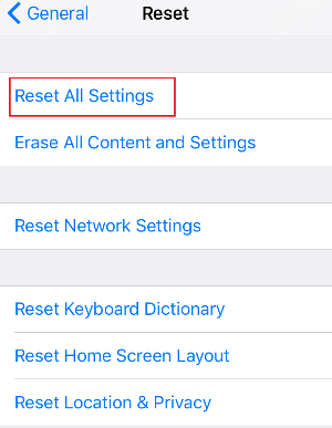 reset all settings