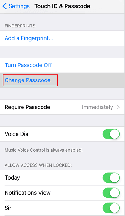 change iphone passcode