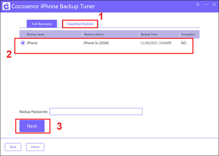 select the backup file to restore