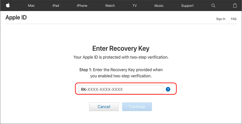 unlock Apple ID with recovery key