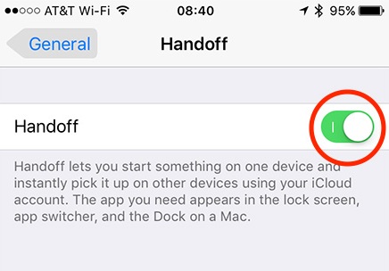 turn on Handoff on iOS devices