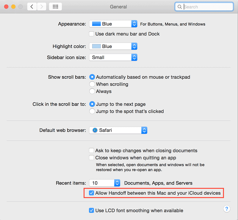 allow Handoff on Mac