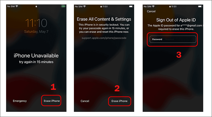 unlock unavailable iPhone via Erase iPhone option