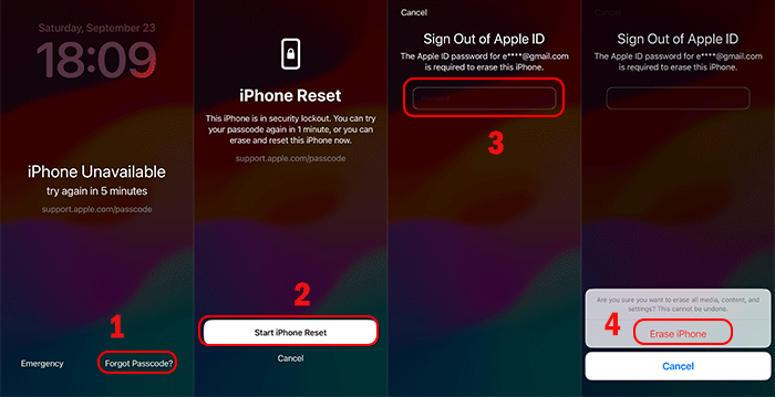 unlock unavailable iPhone via Forgot Passcode option