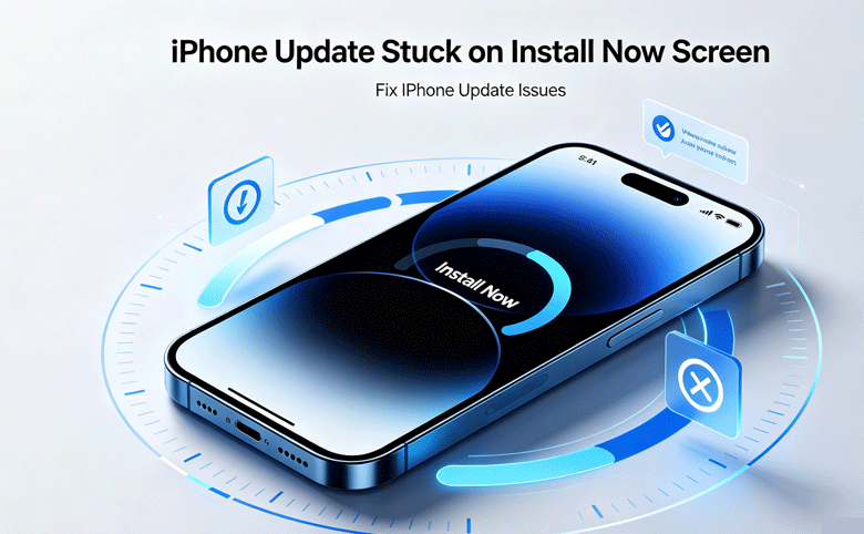 iPhone update stuck on install now
