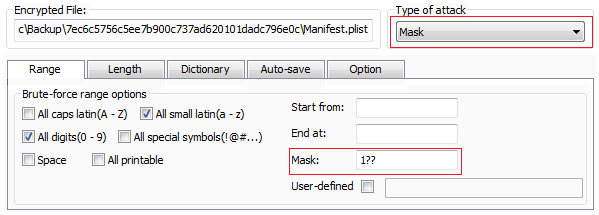select mask attack type and make settings