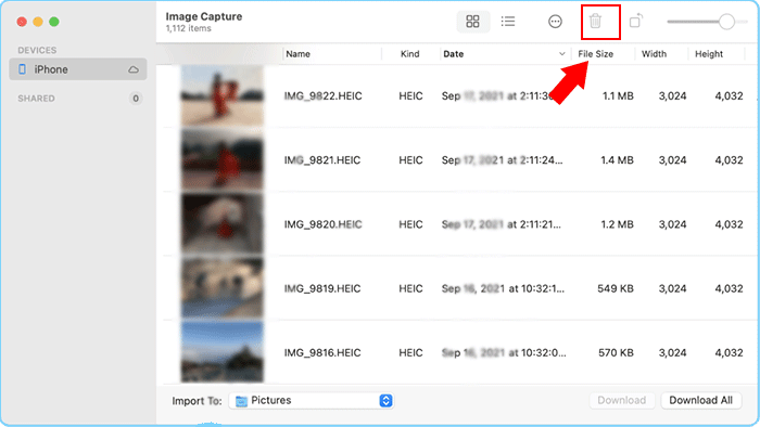 use image capture to delete iPhone photos on Mac