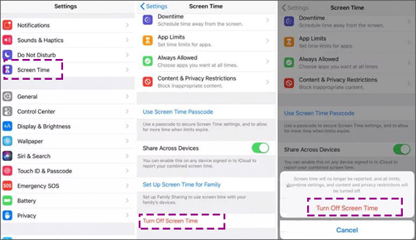 turn off screen time in iPhone