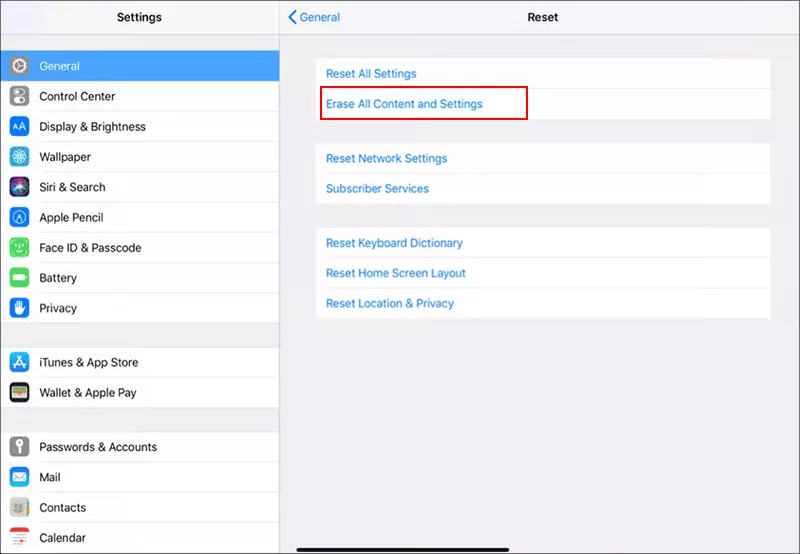 choose Erase all contents and settings