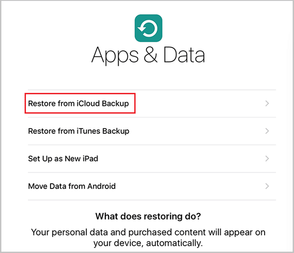 restore ipad from icloud backup