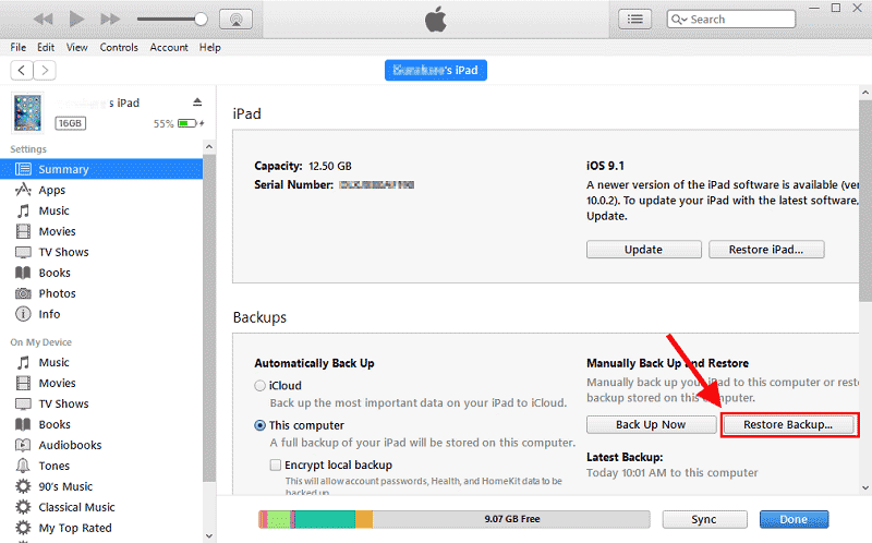 restore ipad from itunes backup