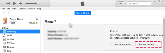 restore iPhone by iTunes