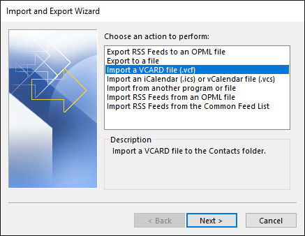 import vcard file