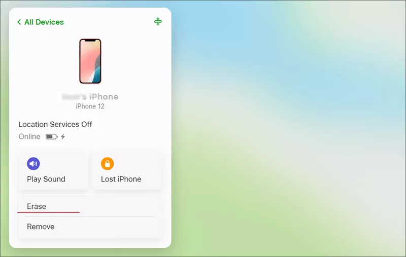 erase iPhone via iCloud