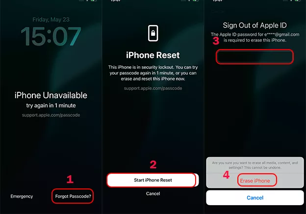 erase iPhone from lock screen