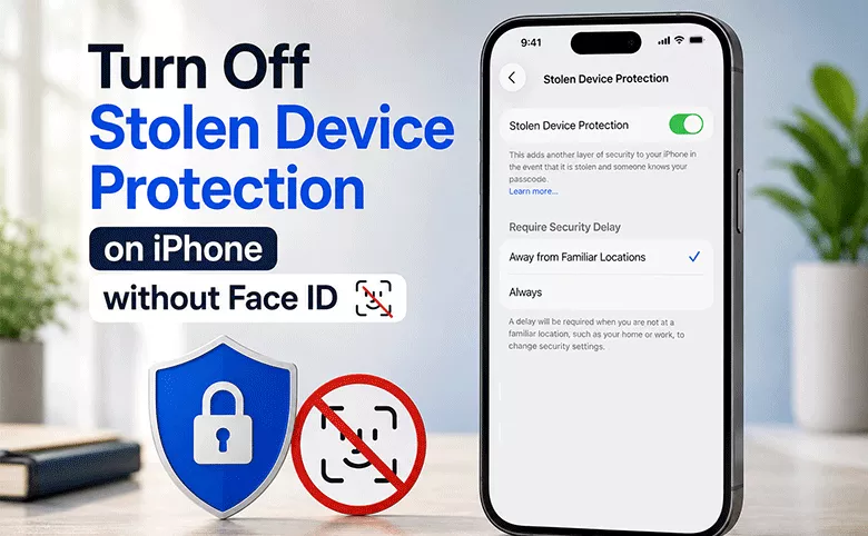how to turn off Stolen device protection without Face ID