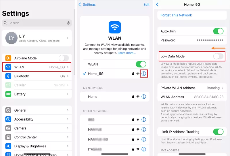 Turn off Low Data Mode