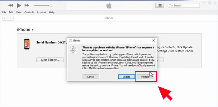 click Restore in iTunes