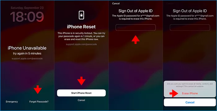 unlock iPhone with Forgot Passcode option