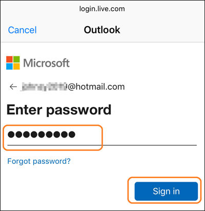 hotmail account password